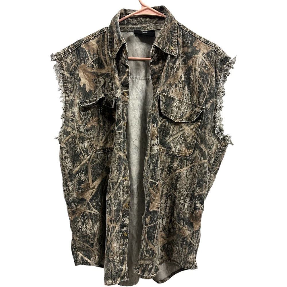 Biker Wear USA Camouflage Button Down Double Button Flap Pocket Vest Mens Medium